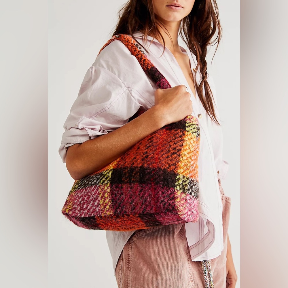 Anna Sui Plaid Tote Bag-Magenta Multi